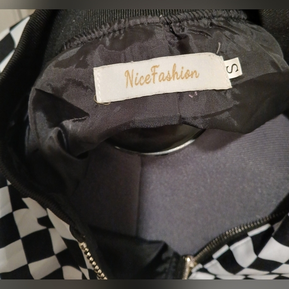 Black & White Checkered Bomber Jacket - Picture 10 of 10